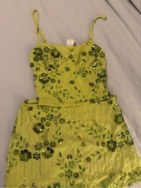 No Boundaries Lime Green Sequin Floral Party Dress